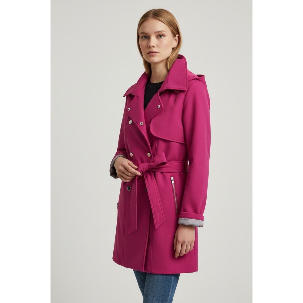 Betsey Johnson Double Breasted Belted Trench Coat Small Pink Barbiecore Girly